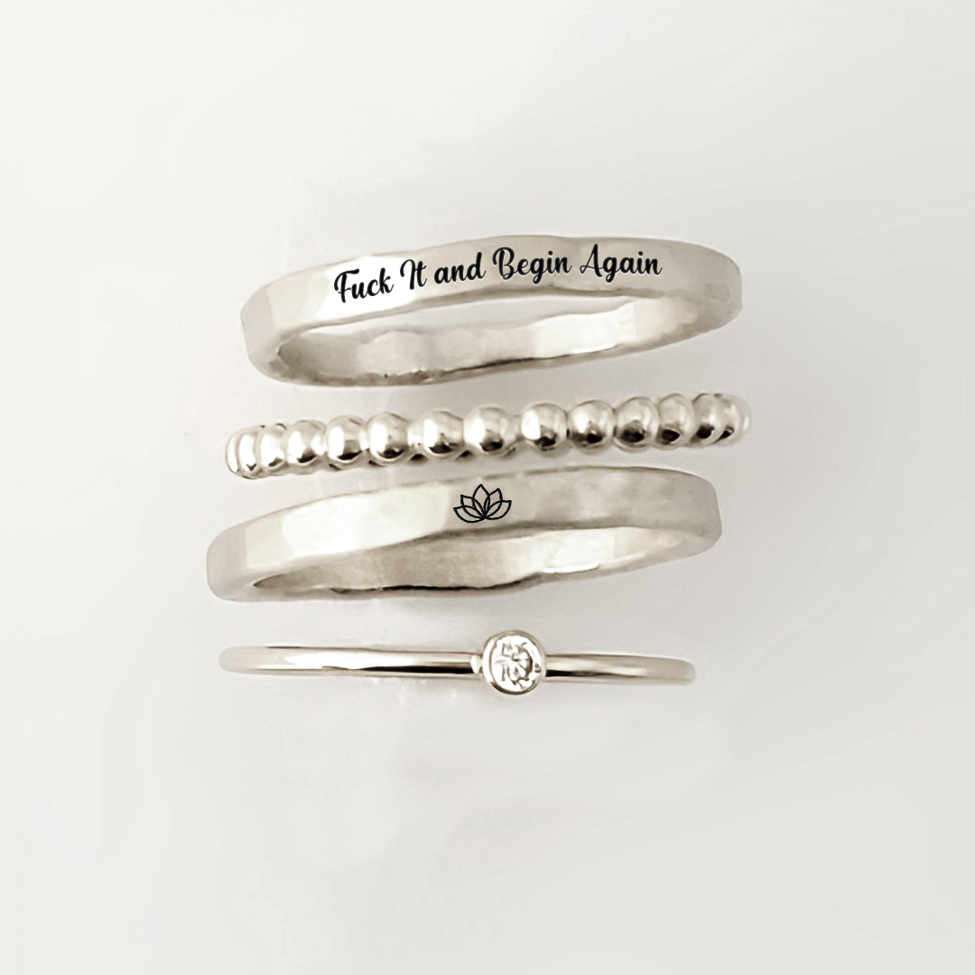 S925 Fuck It and Begin Again Stacked Ring - 4 Rings Set