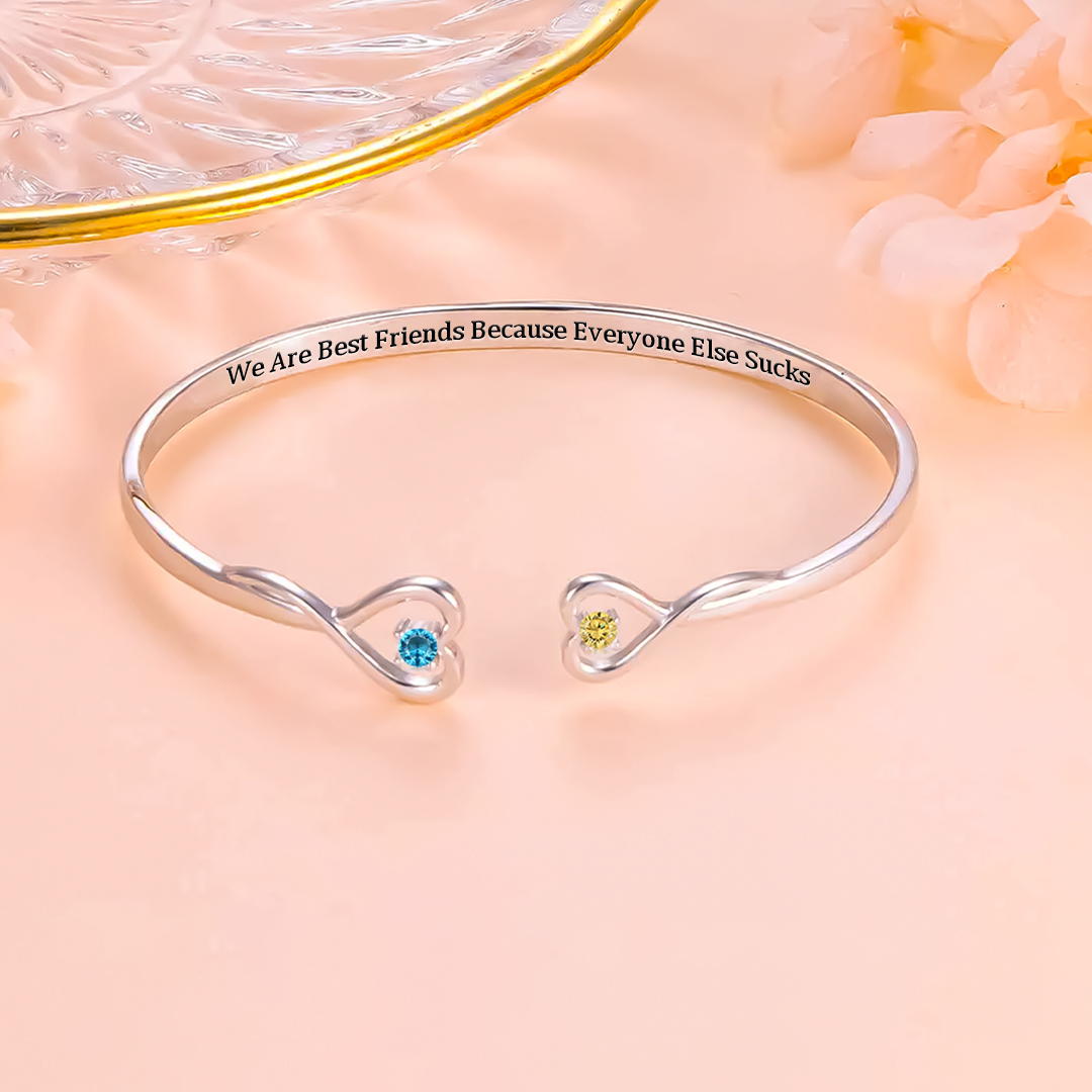 For Friend-We Are Best Friends Double Hearts Custom Birthstones Bracelet