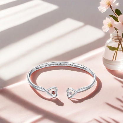 For Friend - Big Sis & Little Sis Double Hearts Custom Birthstones Bracelets