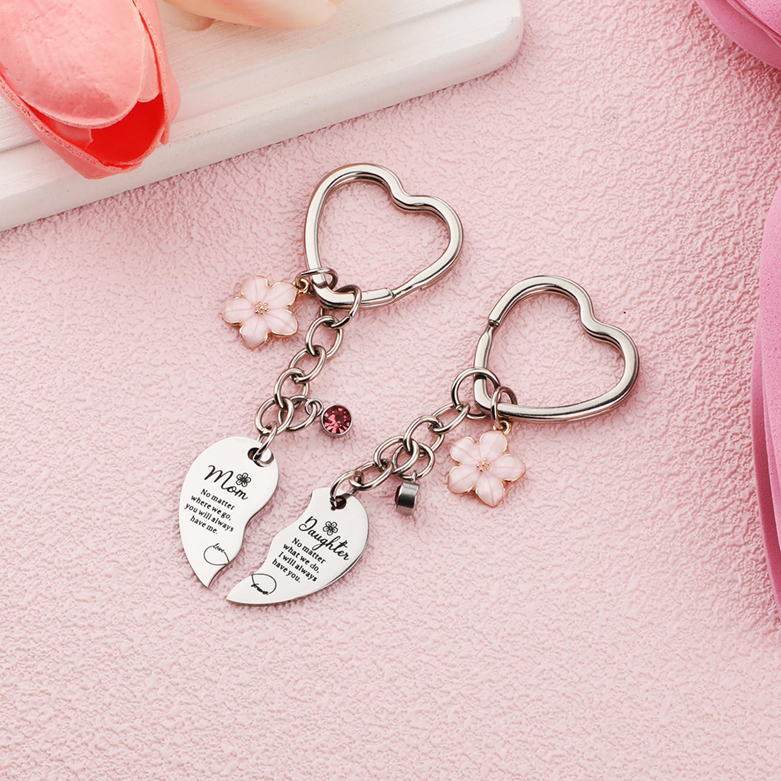 Mother And  Daughter Heart Matching Keyring Keychain Set