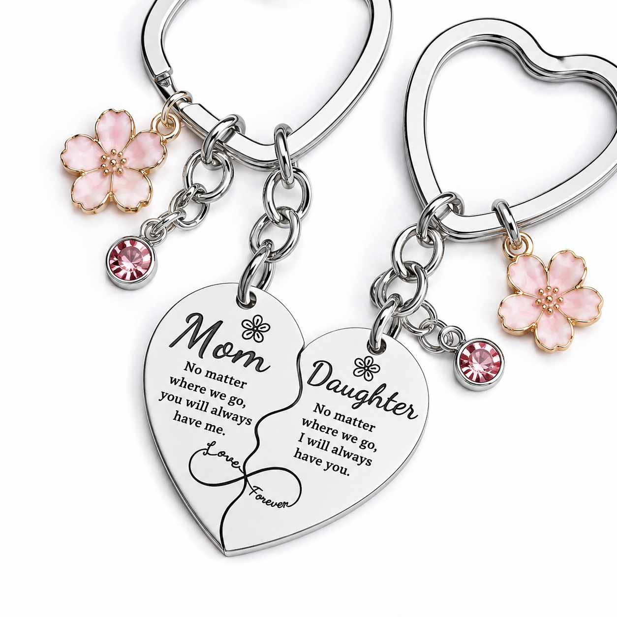 Mother And  Daughter Heart Matching Keyring Keychain Set