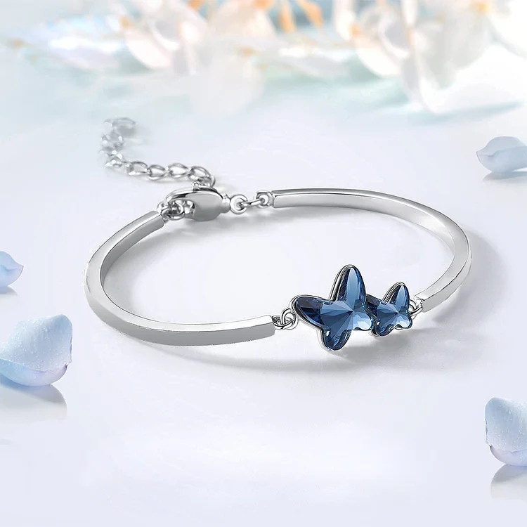 For Memory - They Never Go Away Blue Butterfly Crystal Bracelet