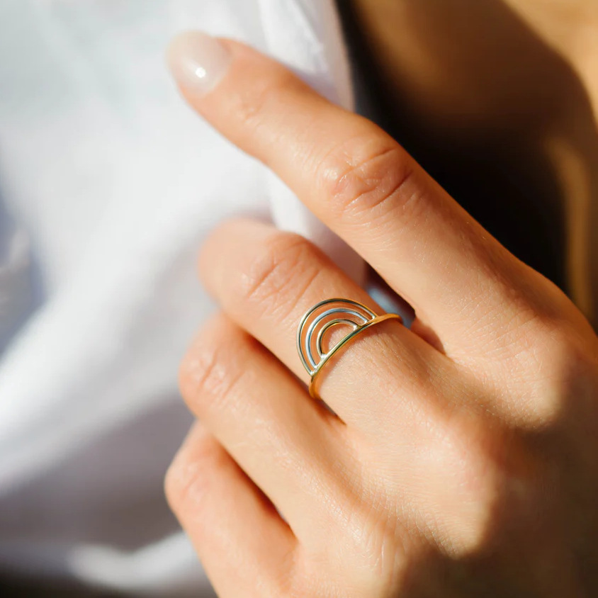 Hollow Rainbow Adjustable Ring