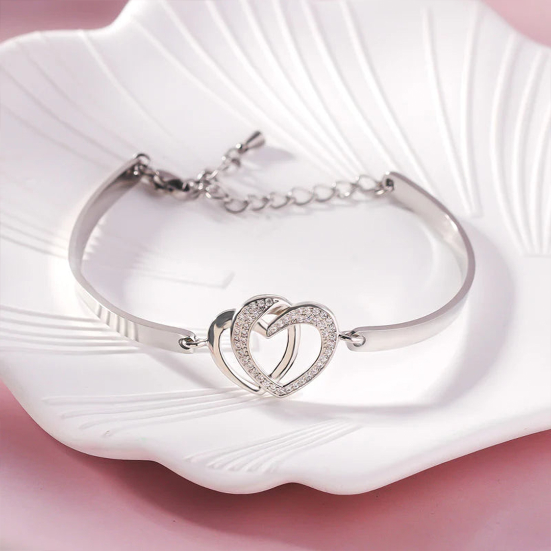 Father & Daughter Forever Linked Together Double Heart Bracelet