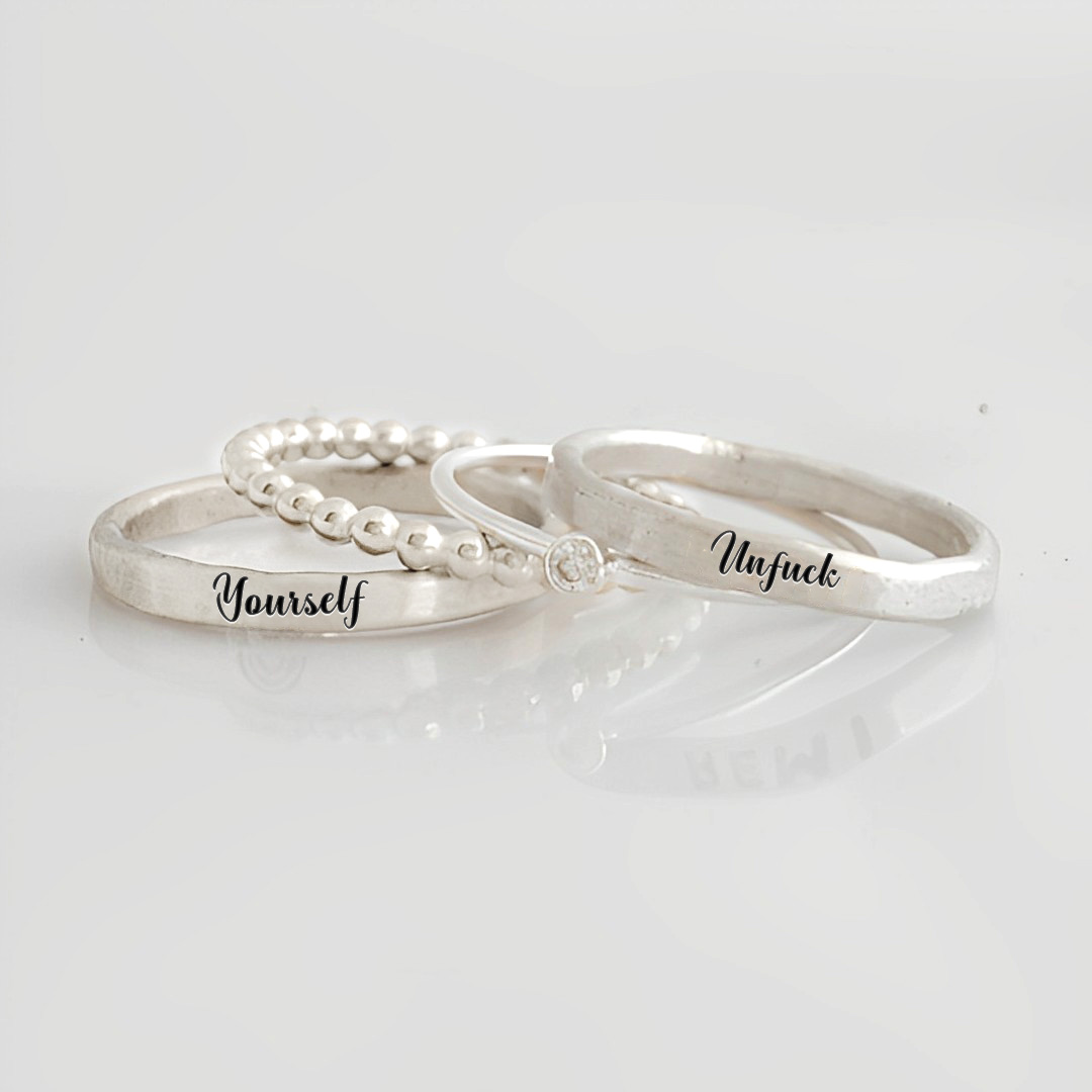 S925 Unf❤️ck Yourself Stacked Ring - 4 Rings Set