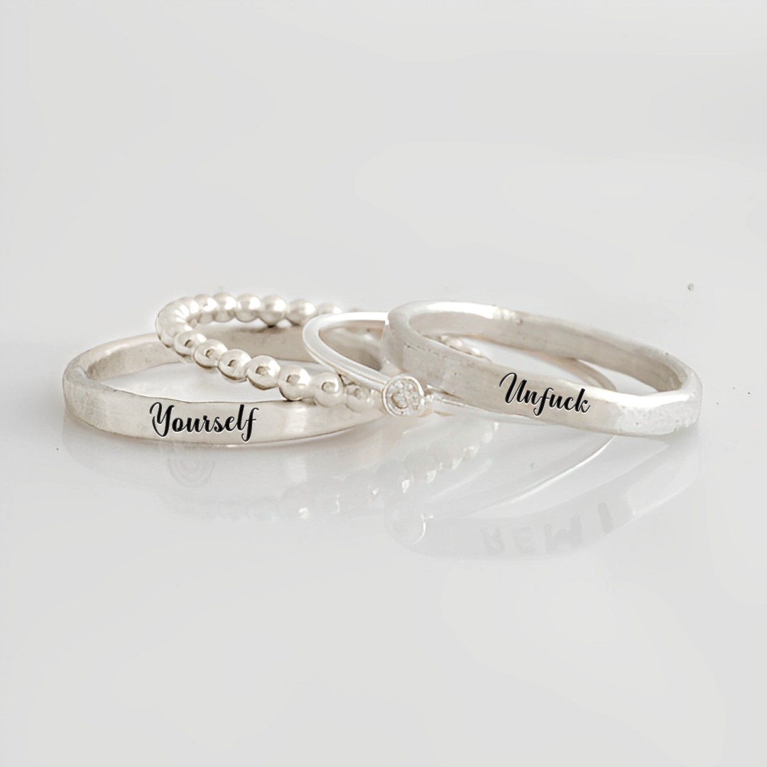 S925 Unf❤️ck Yourself Stacked Ring - 4 Rings Set