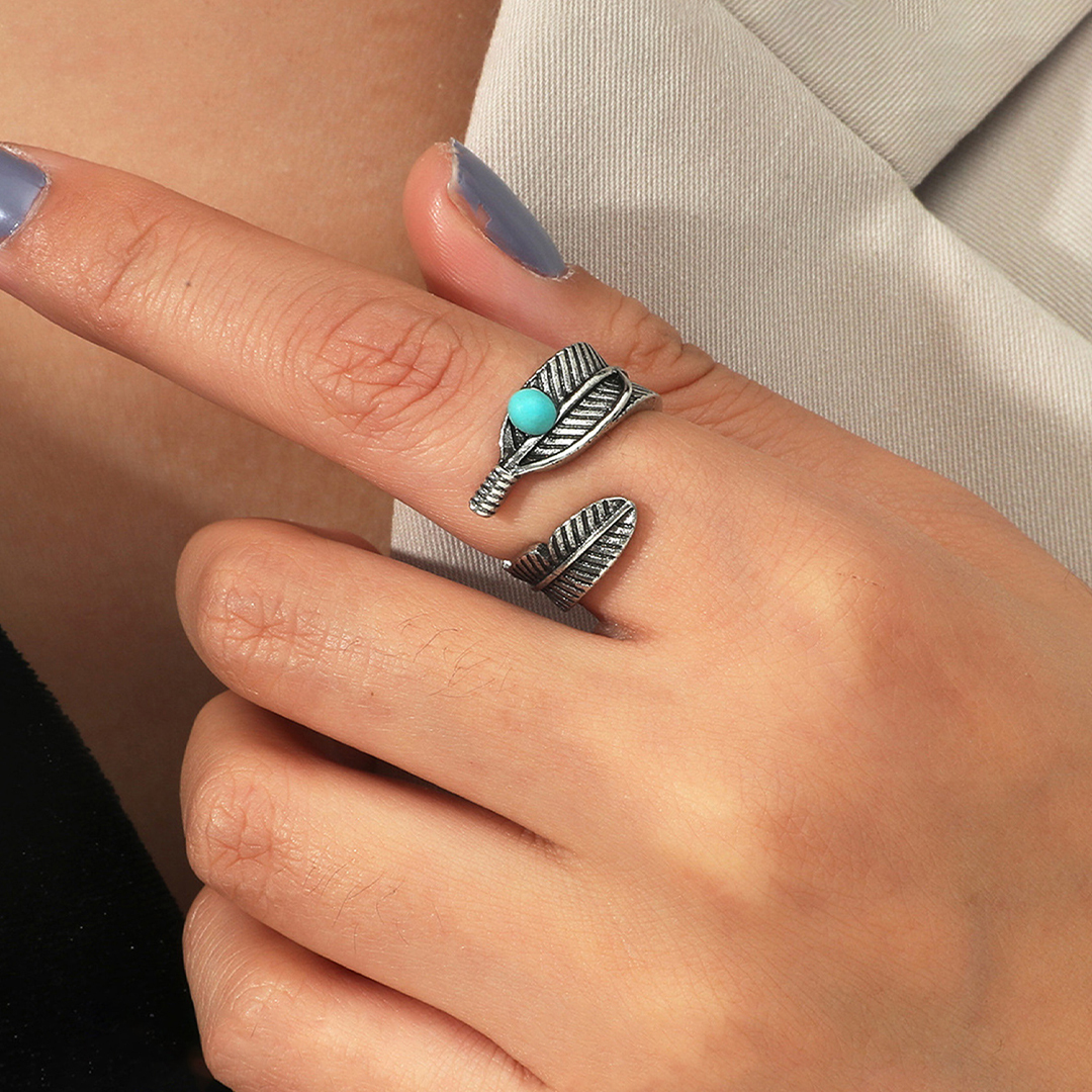 For Memorial- Always On My Mind Forever In My Heart Turquoise Feather Ring