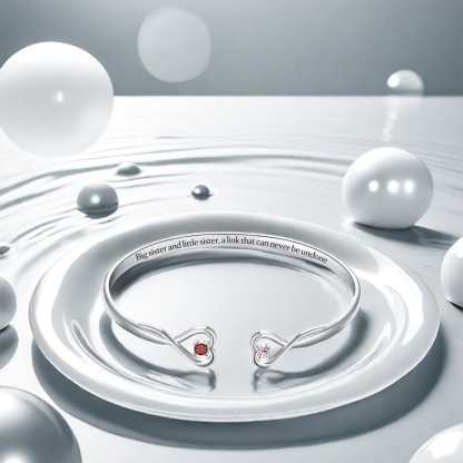 For Friend - Big Sis & Little Sis Double Hearts Custom Birthstones Bracelets