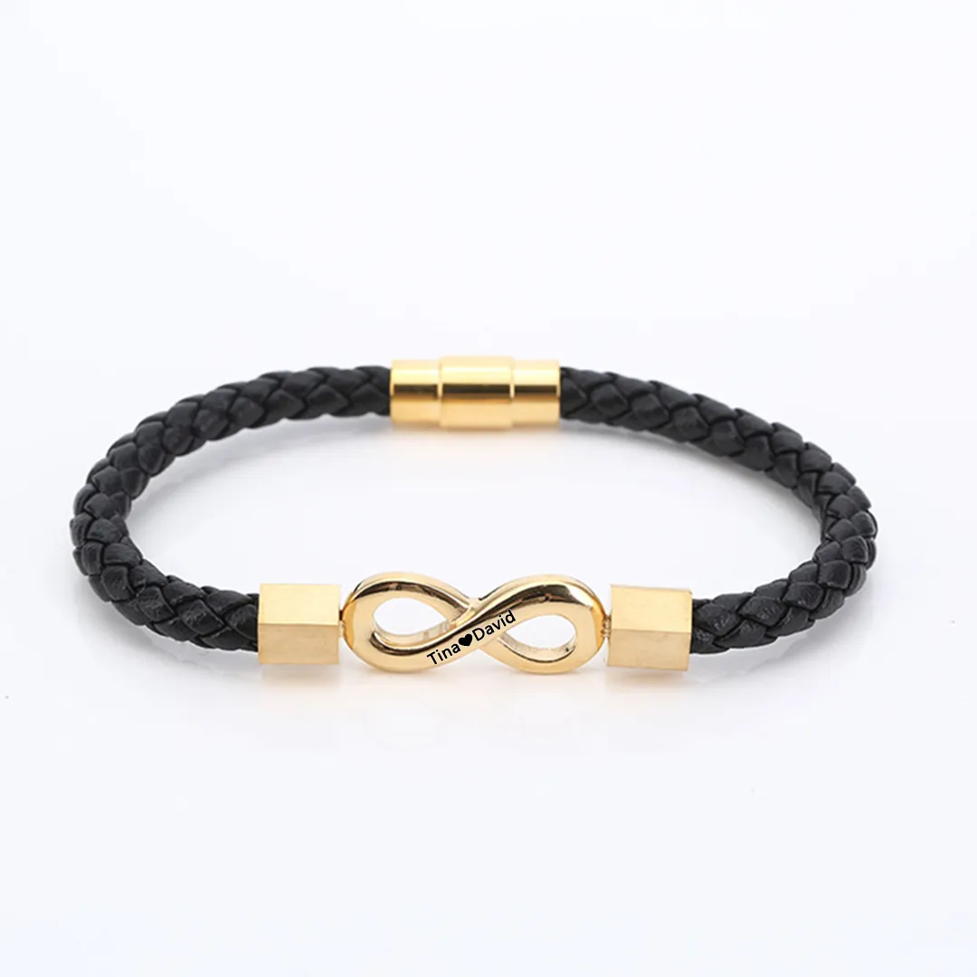 For Son - Personalized 2 Names Infinity Leather Bracelet