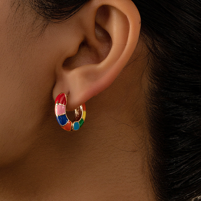 Enamel Rainbow Circle Earrings