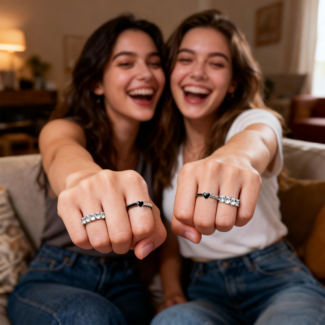 For Friends - Best bitches in heart & soul Half Diamond Ring