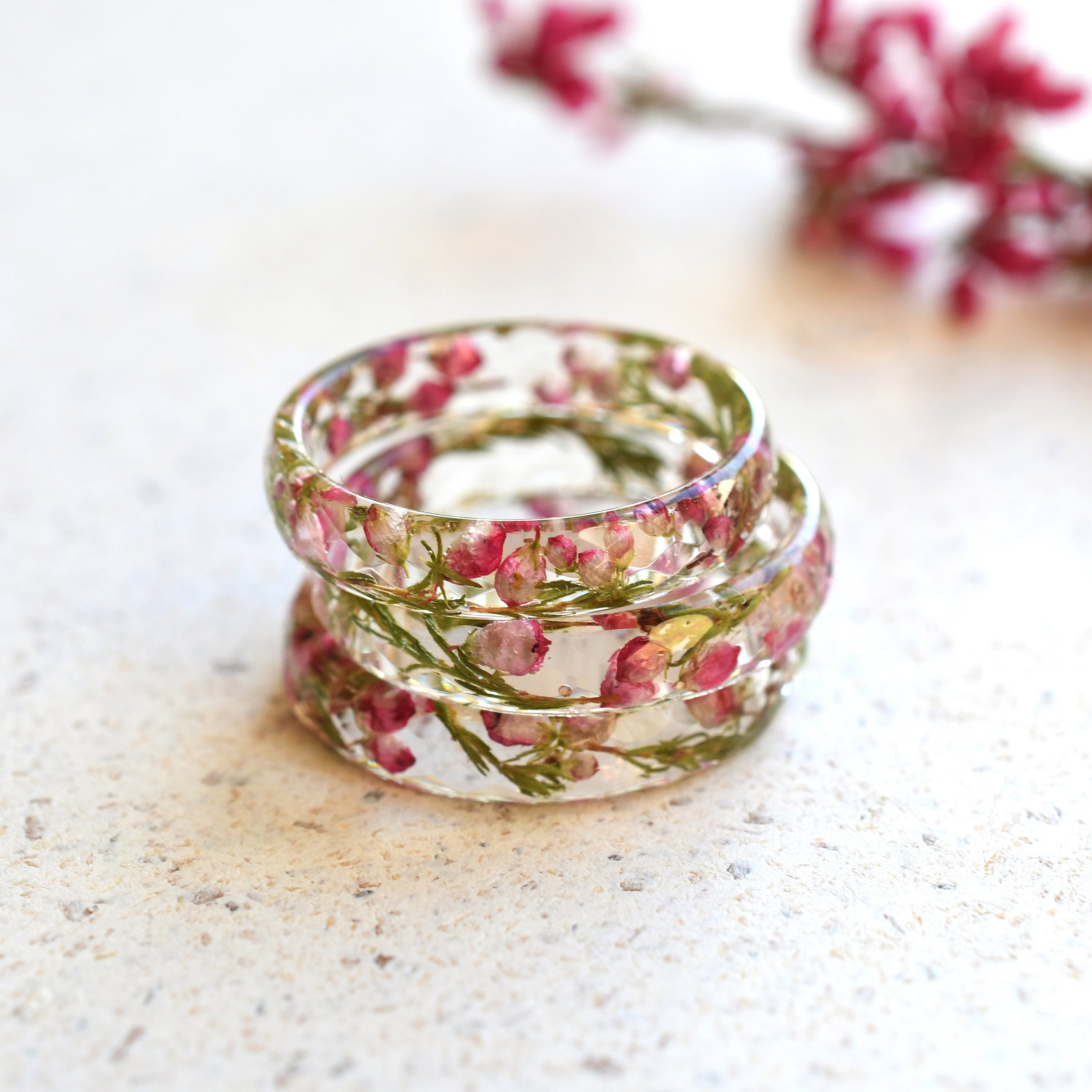 Handmade Resin Dried Flower Birth Flower Ring
