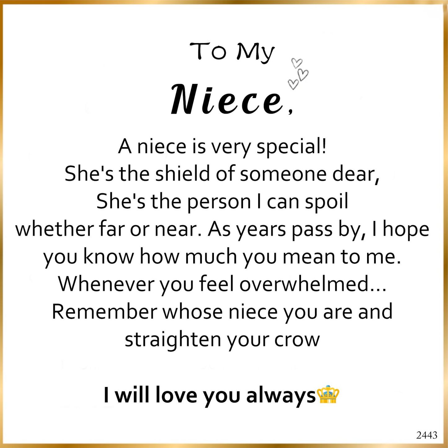 For Niece - I will love you always Engraved Heart Necklace