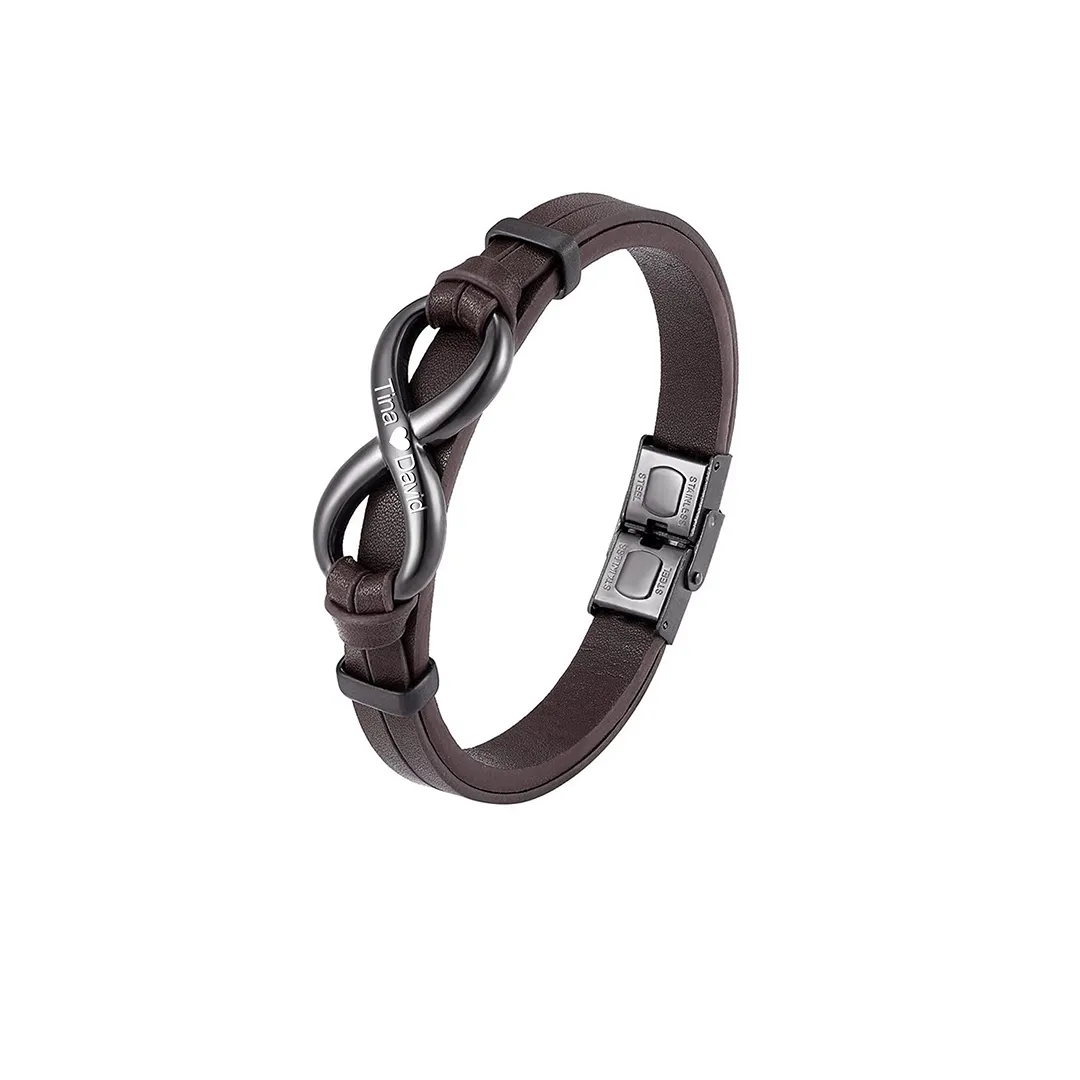 For Love - I Love You Forever And Always Infinity Leather Men's Bracel