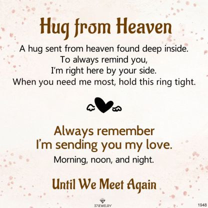 For Memorial - Hug From Heaven Heart With Wings Thin Ring