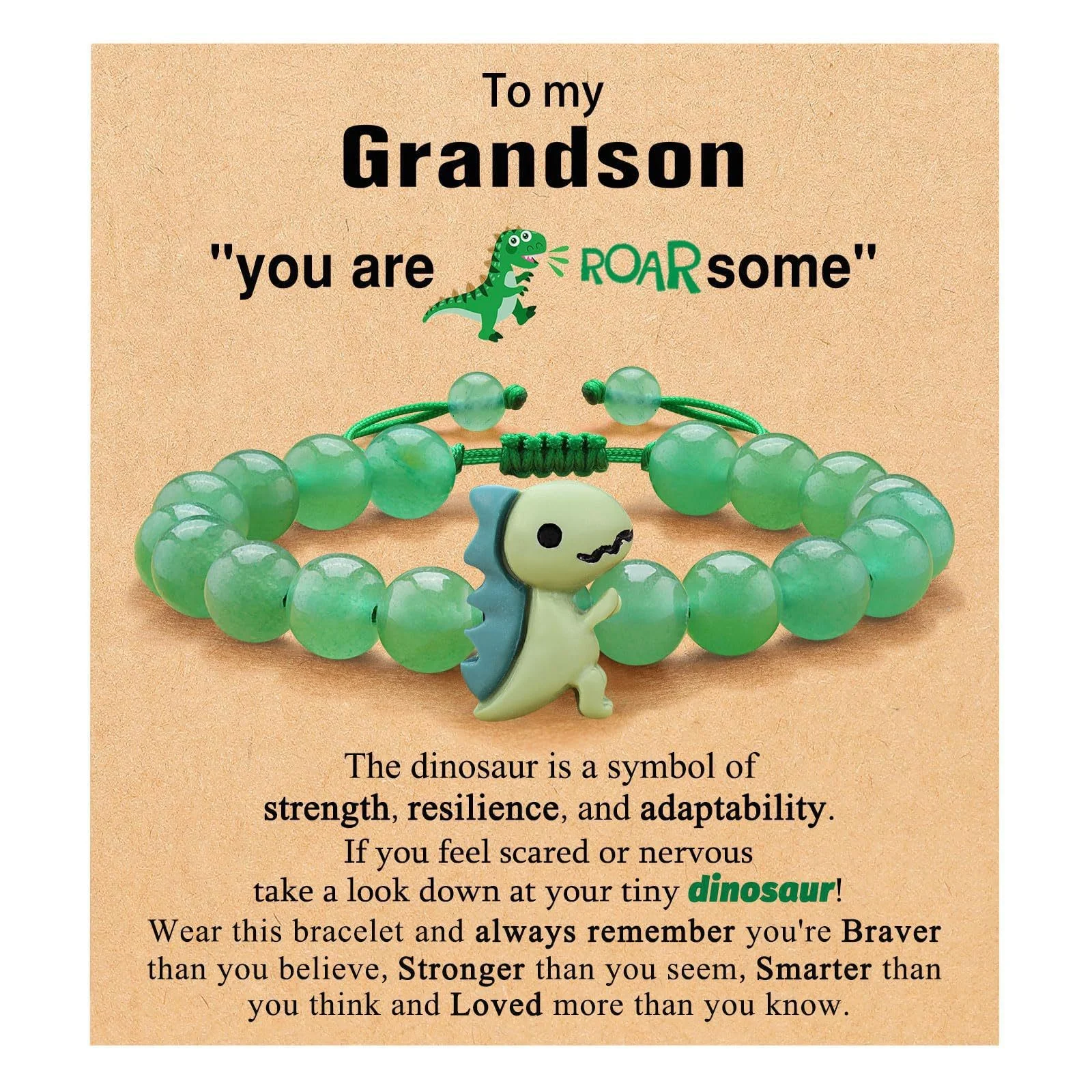 For Grandson- You are braver than you believe Dinosaur Bracelet