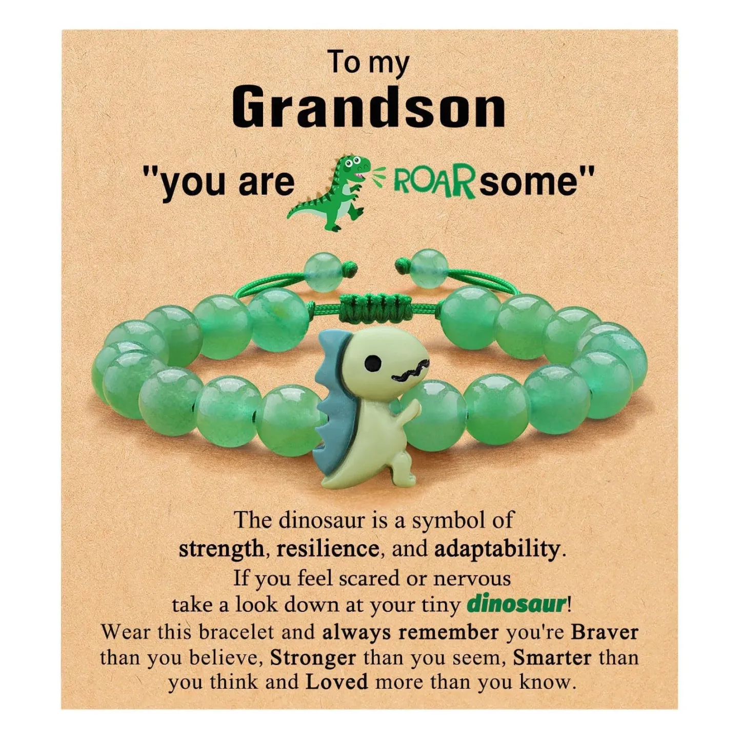 For Grandson- You are braver than you believe Dinosaur Bracelet