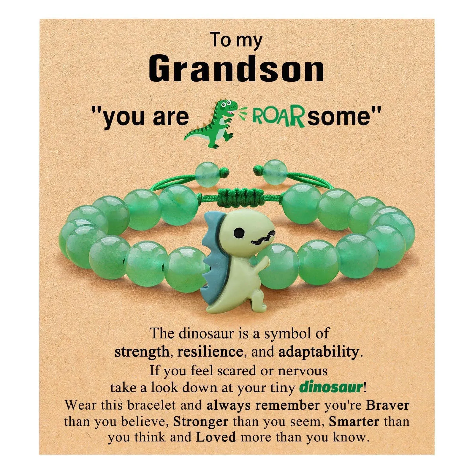 For Grandson- You are braver than you believe Dinosaur Bracelet