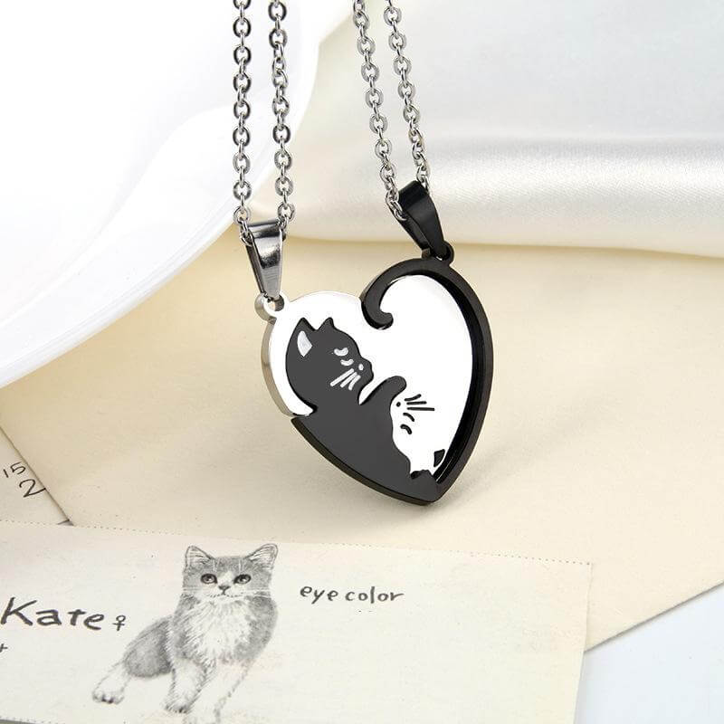 2 Best Friends Cuddling Kittens BFF Friendship Necklace