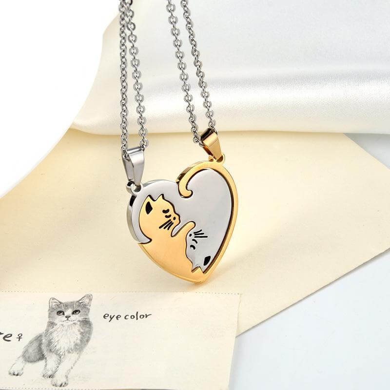 2 Best Friends Cuddling Kittens BFF Friendship Necklace