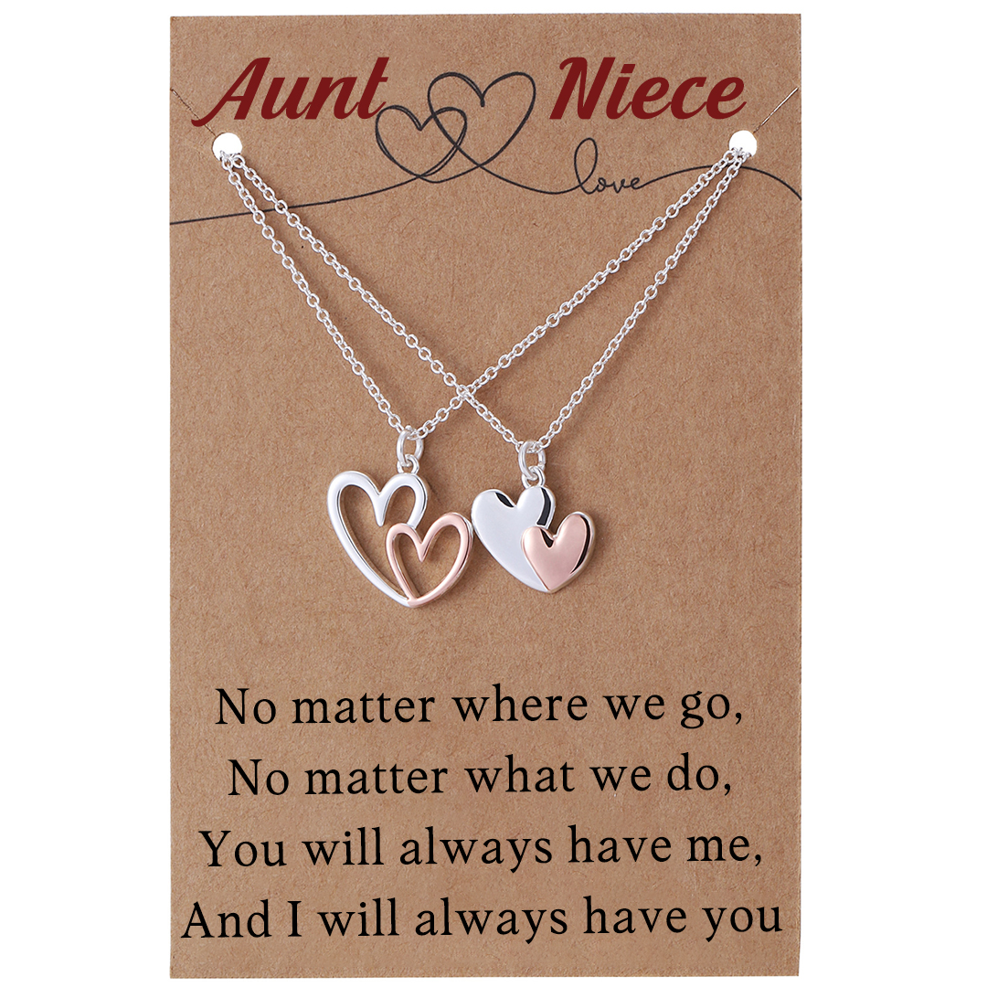 For Aunt/Niece - You Will Always Have Me, And I Will Always Have You Double Heart Necklace