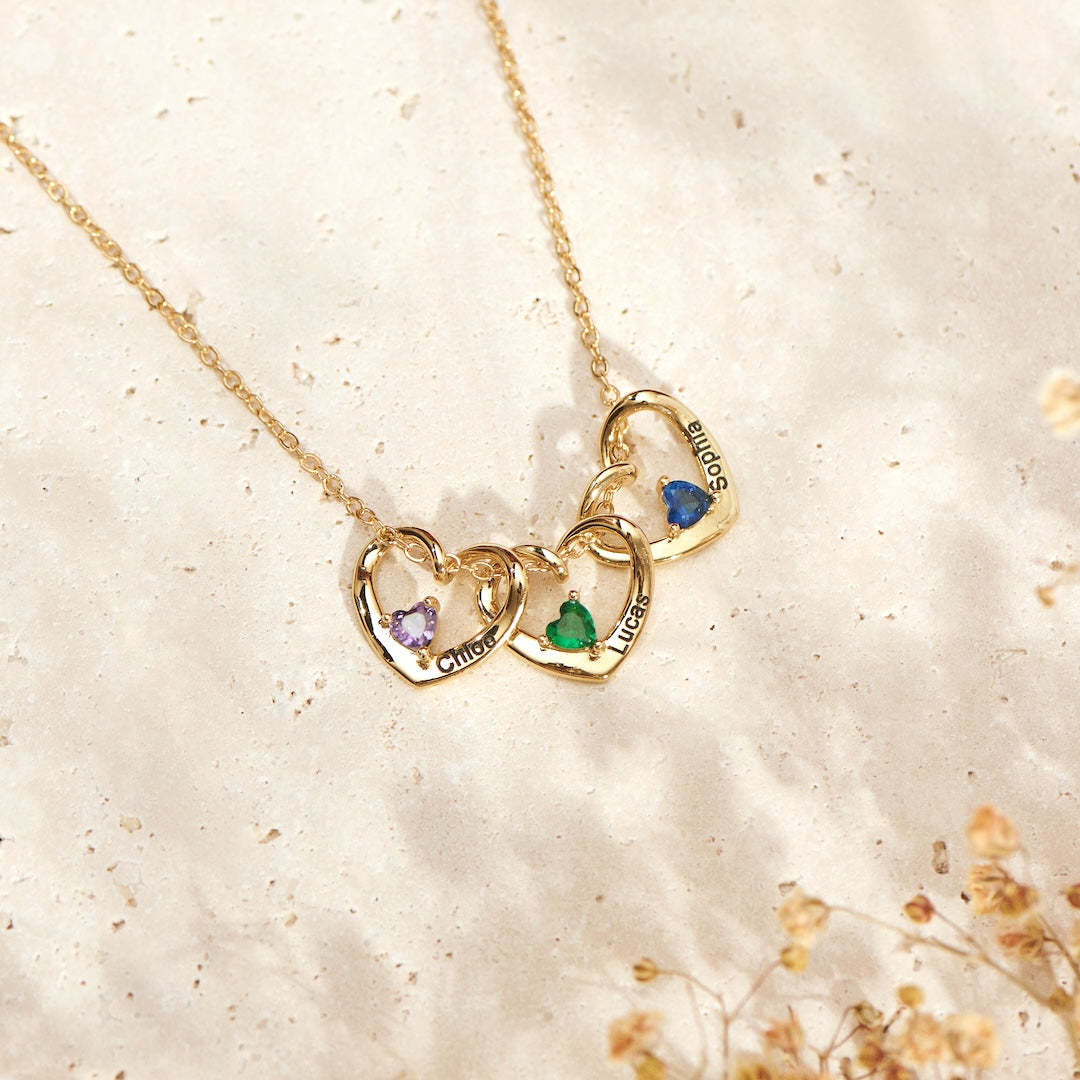 Custom 1-5 Heart & Name Pendants necklace