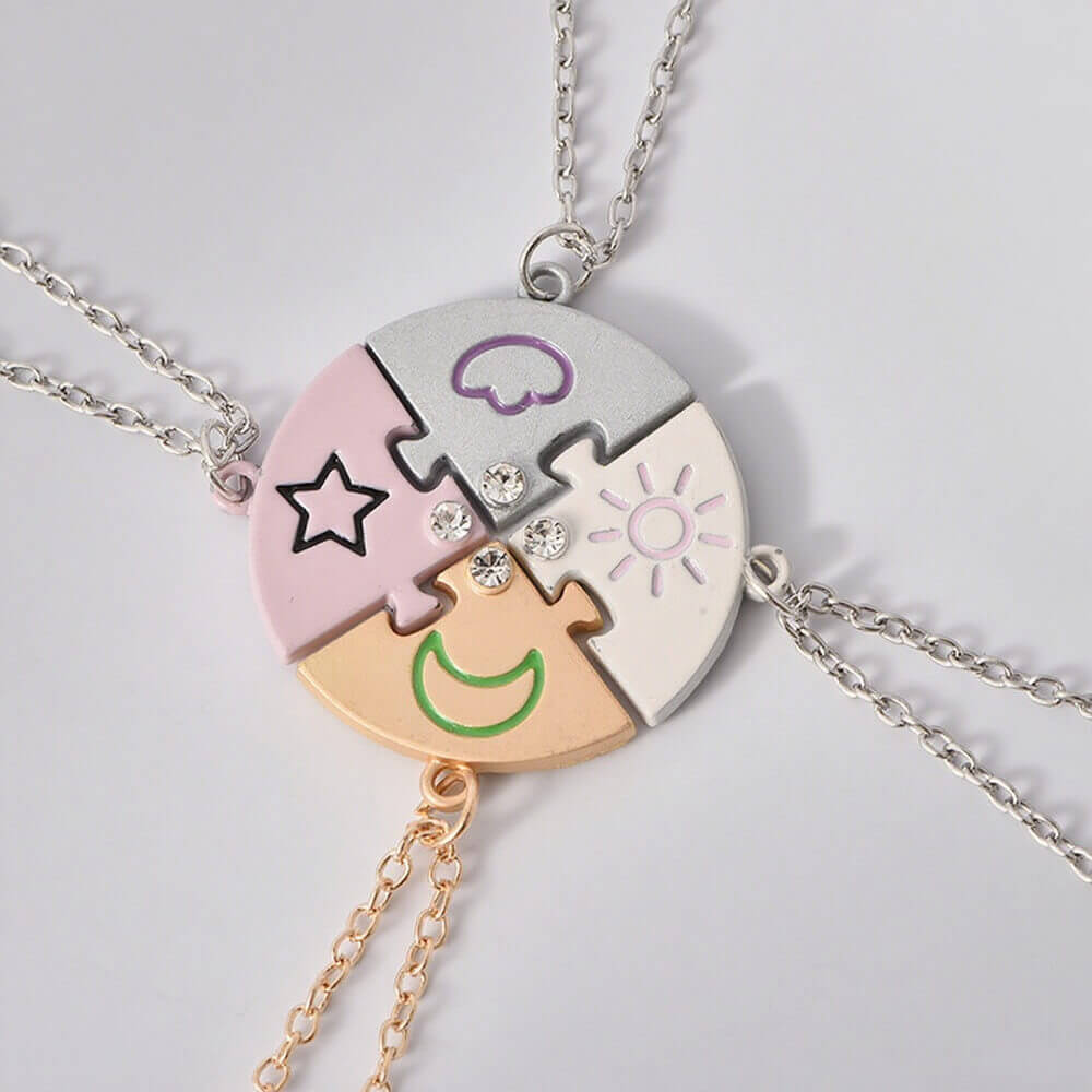4 Best Friends Sun Moon Star Cloud Puzzle Jewelry Set