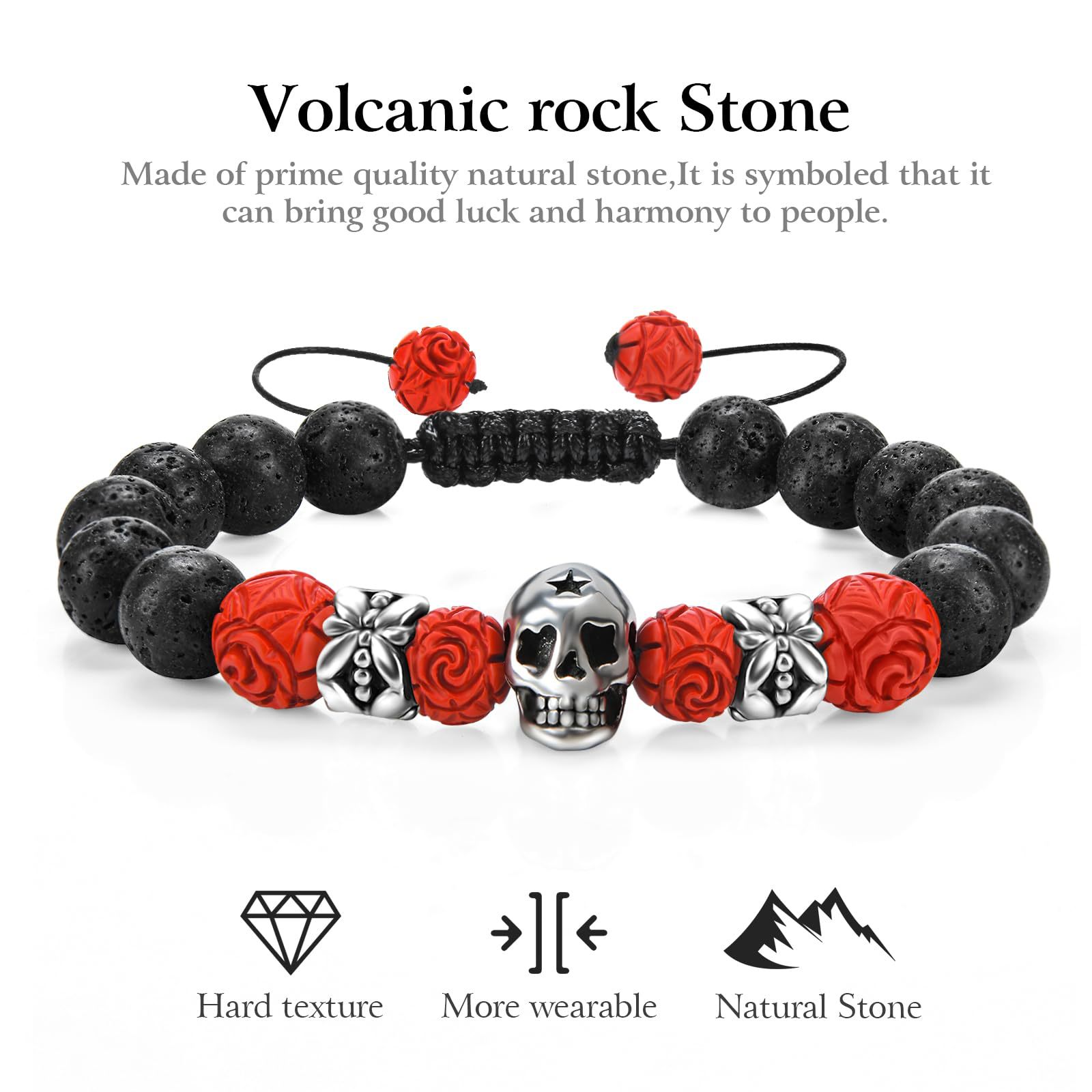 Skull Volcanic Stone Bracelet
