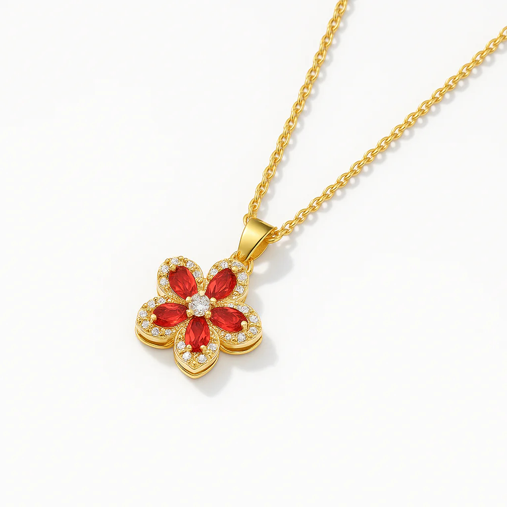 Gold Pavé Flower Rotating Pendant Necklace