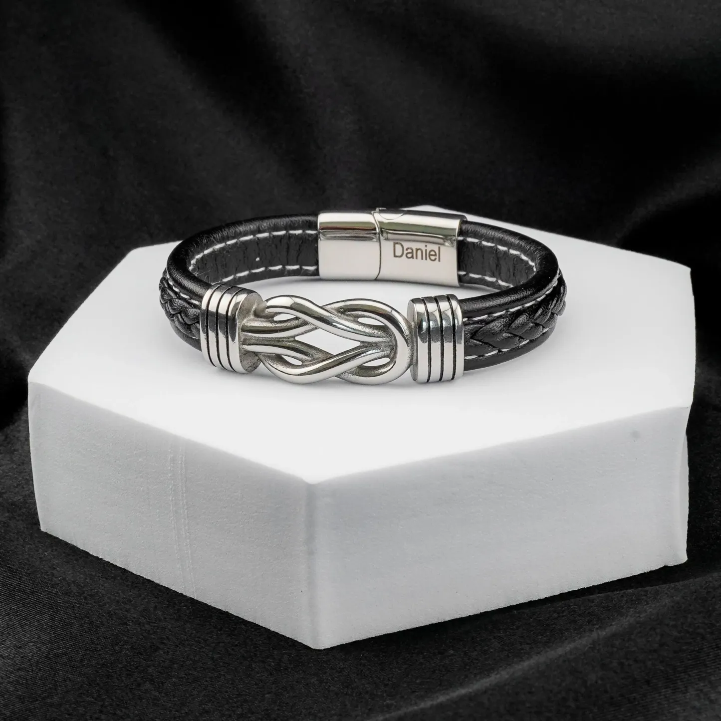 For Grandson - Grandmother and Grandson Forever Linked Together Black Knot Engraved Bracelet