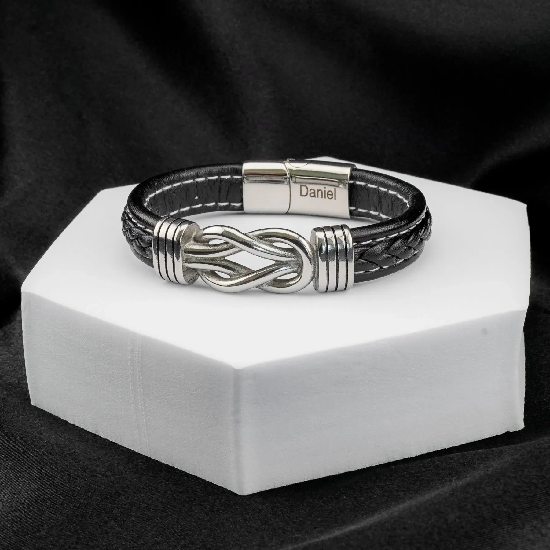For Grandson - Grandmother and Grandson Forever Linked Together Black Knot Engraved Bracelet