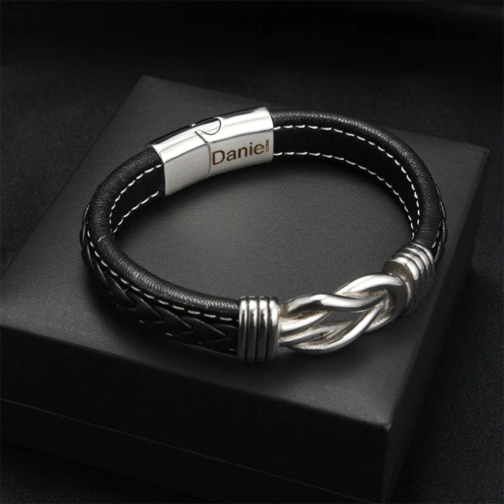 For Grandson - Grandmother and Grandson Forever Linked Together Black Knot Engraved Bracelet