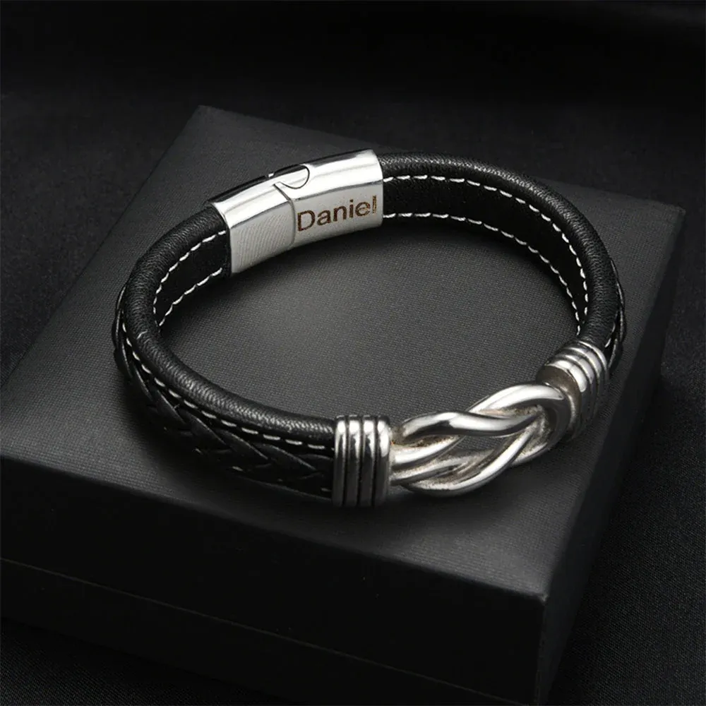 For Grandson - Grandmother and Grandson Forever Linked Together Black Knot Engraved Bracelet