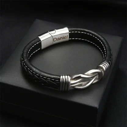 For Grandson - Grandmother and Grandson Forever Linked Together Black Knot Engraved Bracelet
