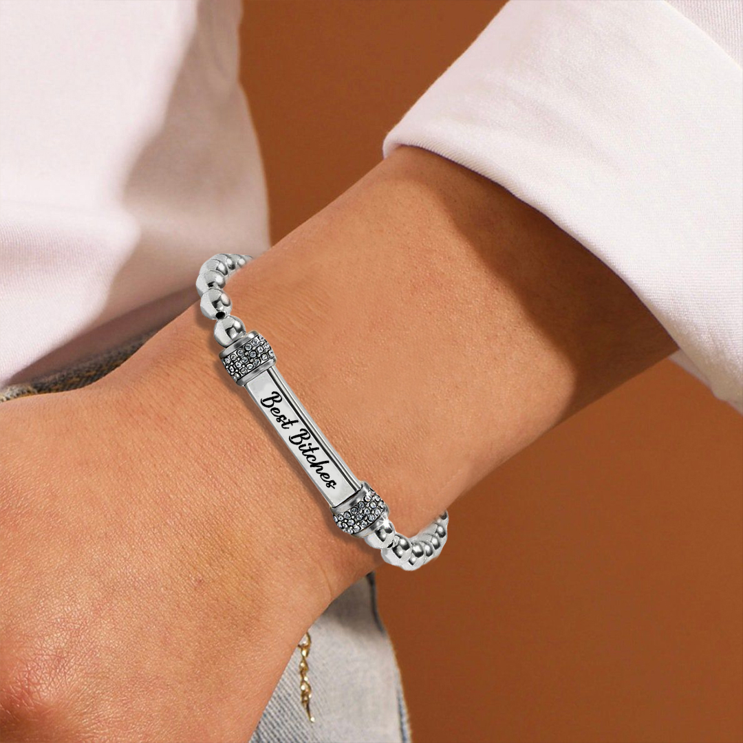 Best Bitches Forever Dainty Diamond Beaded Stretch Bracelet