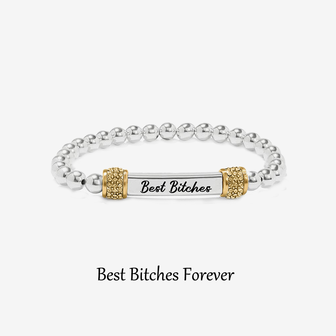 Best Bitches Forever Dainty Diamond Beaded Stretch Bracelet