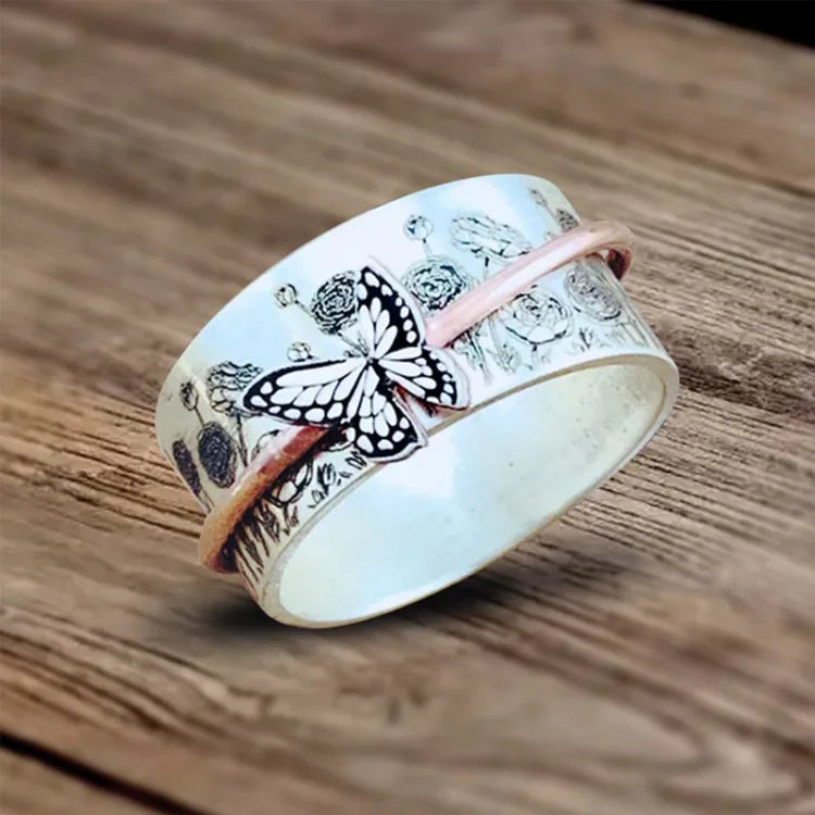 S925 Those We Love Don¡¯t Go Away They Fly with Us Every Day Butterfly Spinner Ring