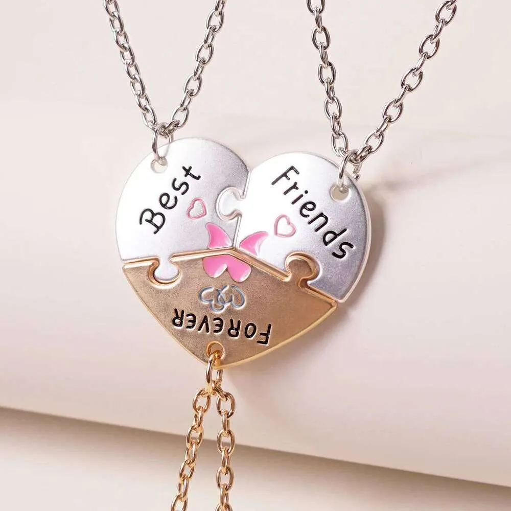 3 Best Friends Forever Heart Puzzle Necklaces