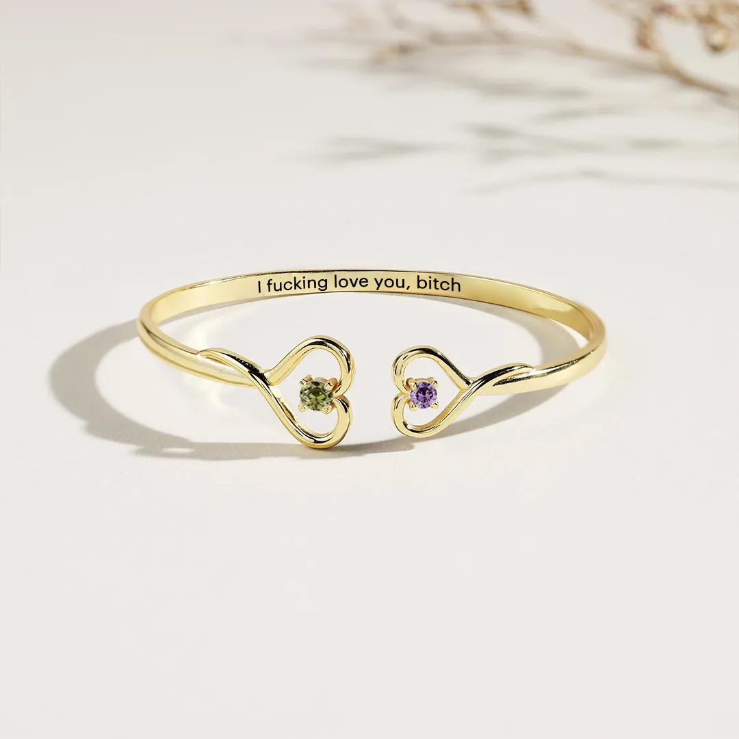 For Friend - I Fucking Love You Double Hearts Custom Birthstones Bracelet