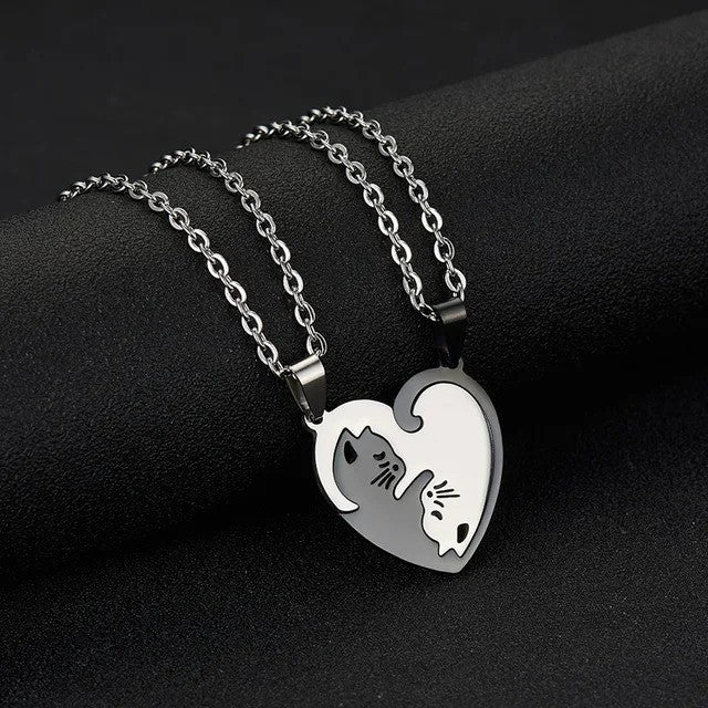 2 Best Friends Cuddling Kittens BFF Friendship Necklace
