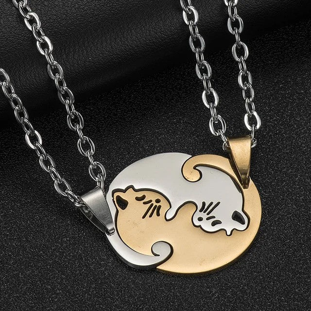2 Best Friends Cuddling Kittens BFF Friendship Necklace