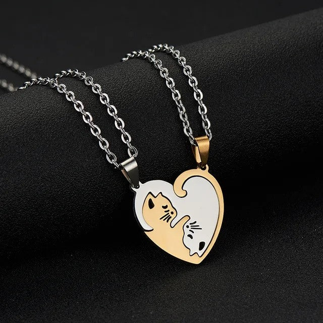 2 Best Friends Cuddling Kittens BFF Friendship Necklace