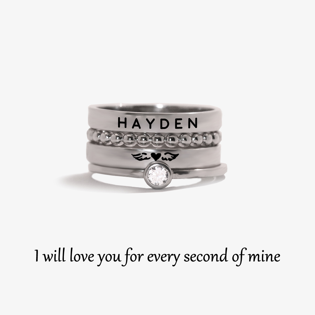 For Memorial - I Will Love You for Every Second of Mine Heart Wings Stacked Custom Ring