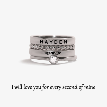 For Memorial - I Will Love You for Every Second of Mine Heart Wings Stacked Custom Ring