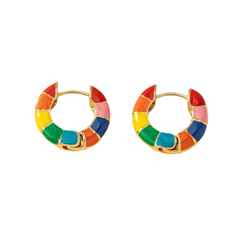 Enamel Rainbow Circle Earrings