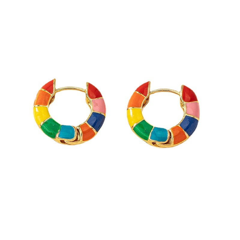 Enamel Rainbow Circle Earrings