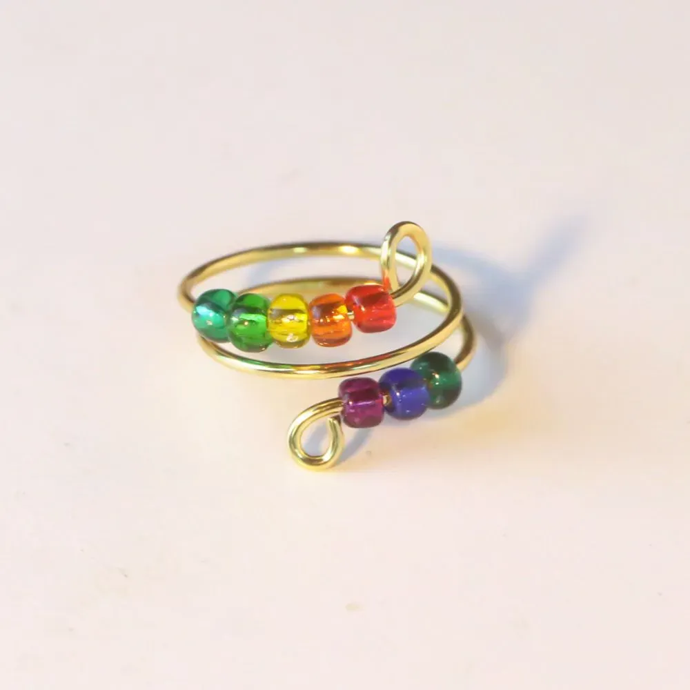 For Daughter - S925 Drive Away Your Anxiety Rainbow Beads Fidget Ring