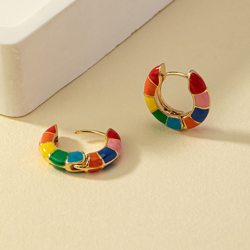 Enamel Rainbow Circle Earrings