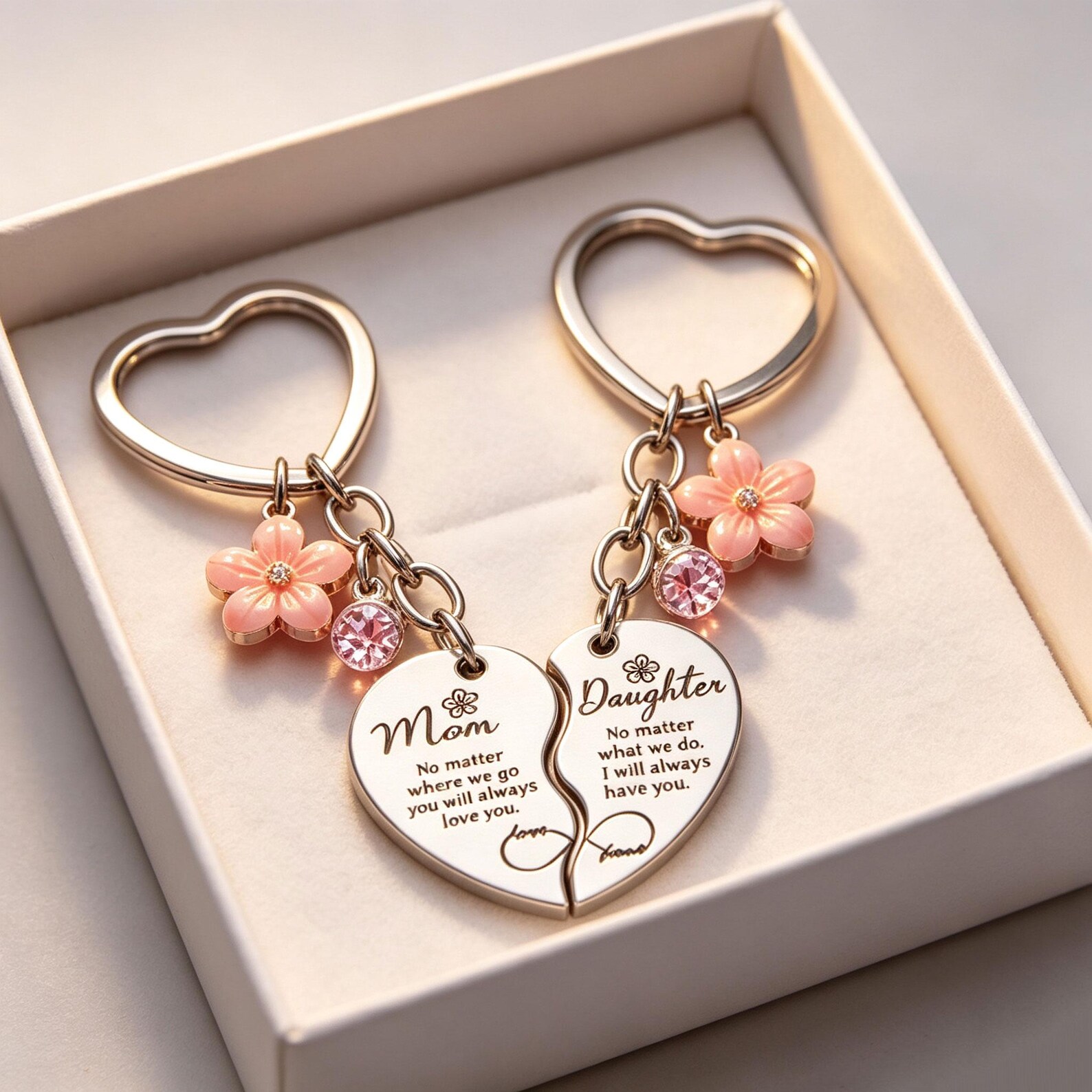 Mother And  Daughter Heart Matching Keyring Keychain Set