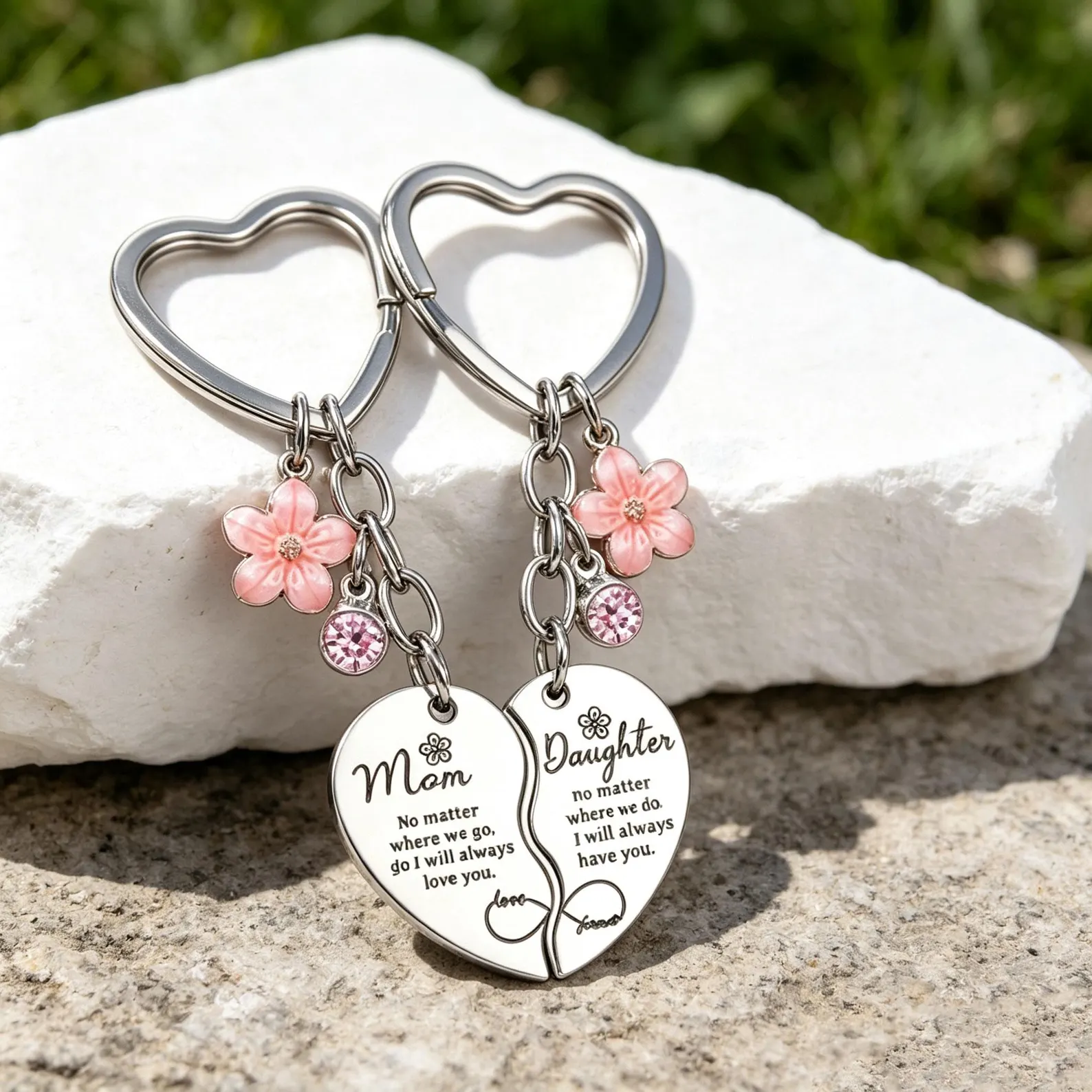 Mother And  Daughter Heart Matching Keyring Keychain Set